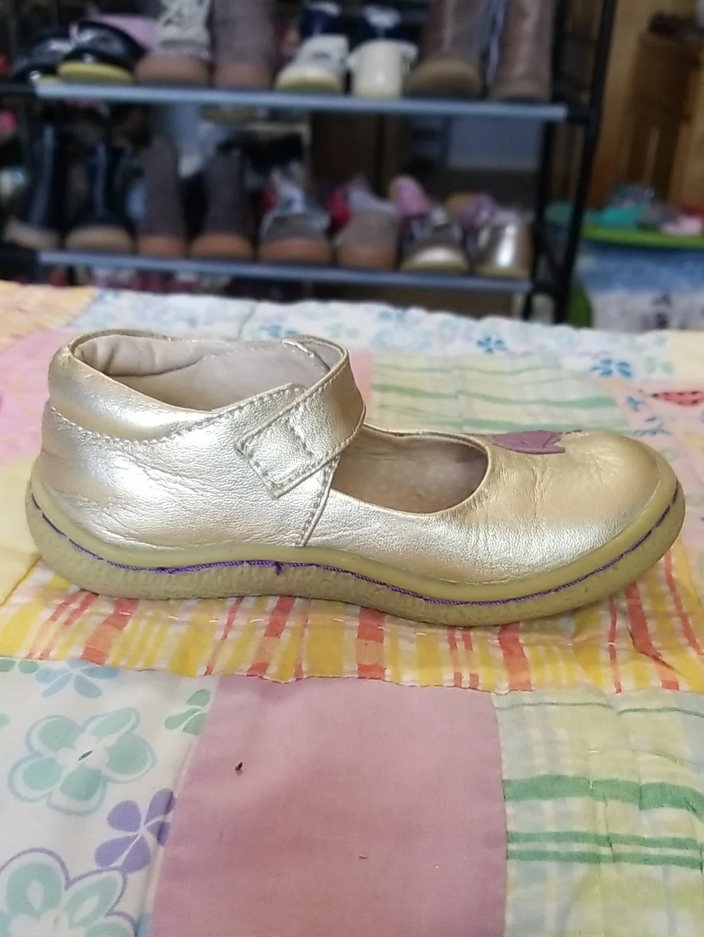 Livie & Luca Metallic Leather Mary Janes with Purple Leather Bird Size 8 Pio Pio